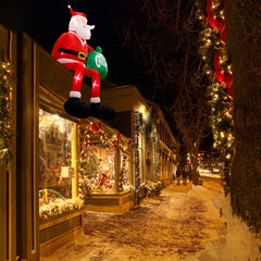 OurWarm Santa lit at night with LEDs for bright holiday curb visibility