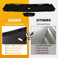 Outage assembled grease tray installed in grill bottom demonstrating secure fit advantage