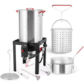OuterMust 30 qt pot front view showing capacity and sturdy build for big cooks