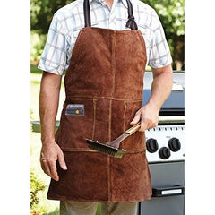 Outset leather apron close-up texture highlighting durable surface and long life benefit