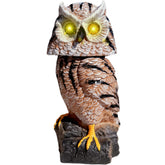 Owlsome front view of tiger owl sculpture showing realistic look and deterrent effect