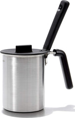 OXO stainless steel basting pot front view showing durable finish and upright stability