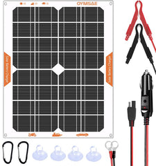 OYMSAE front panel view showing slim solar charger and connectors for convenient installation