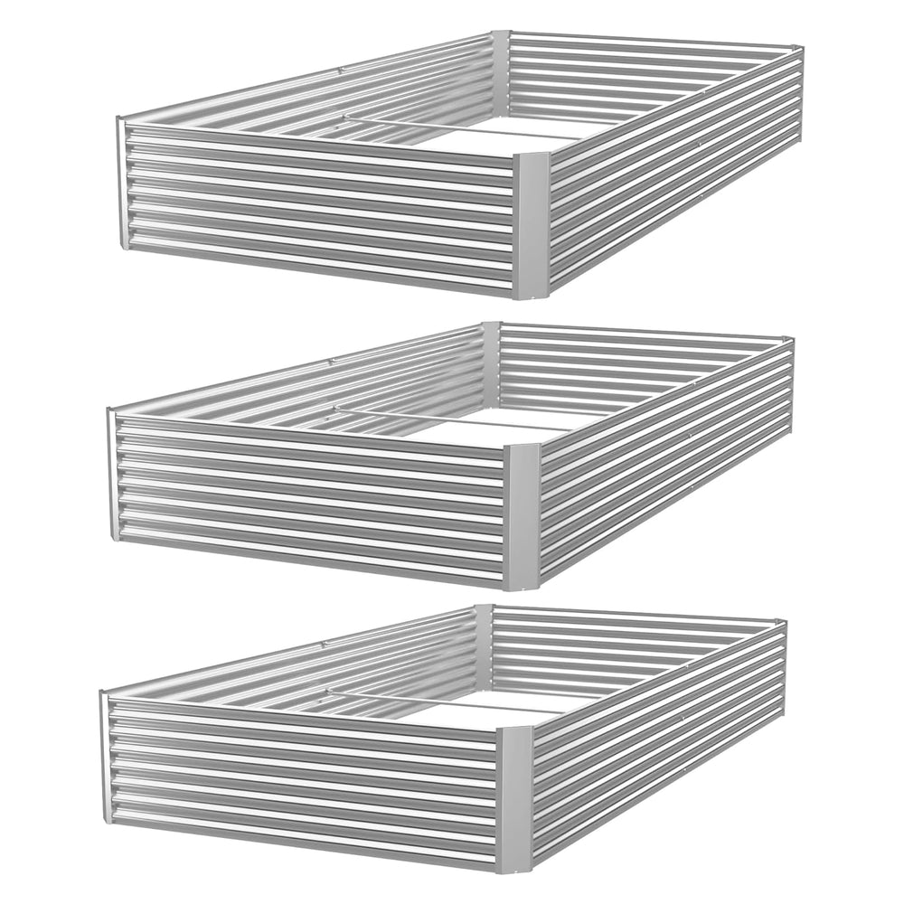 ozmshf front view of three galvanized raised beds showing durable construction and quick setup benefit