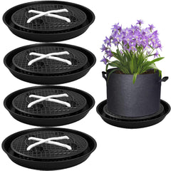P Polerden front view of 14 inch self watering fabric pot base showing sturdy tray benefit