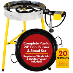 Paelluxe full kit front view showing pan and burner for easy outdoor cooking