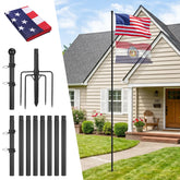 PAMASE flag pole front view showing 12.5 ft black pole and attached flag, clear visibility
