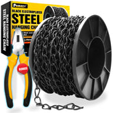 PAMAZY front view of 50ft chain roll and pliers, neat storage benefit