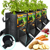 PAMAZY front view of four 15-gallon grow bags showing pack value and setup