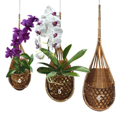 PANWA front view triple set showing three bamboo hanging baskets, rustic decor benefit