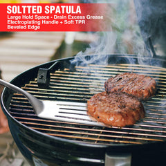 PARGRILL fork and brush arrangement emphasizing versatile grilling tasks