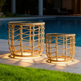 PARTPHONER boho solar side table front view showing style and lighting benefit