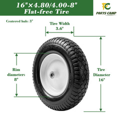 Parts Camp close-up tread pattern illustrating solid flat-free surface for reliable traction