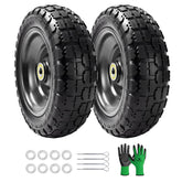 Parts Camp front-facing 10-inch wheel assembly showing solid tire benefit of no flats