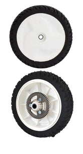 Parts Camp front view of the two replacement wheels showing fit and finish, ready to replace worn wheels