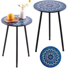 Party Zealot front view blue mosaic table showing compact, decorative surface