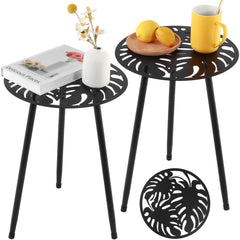 Party Zealot front view of two black outdoor side tables, compact and decorative