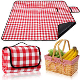 Patelai basket front view showing secure handles and classic gingham protection