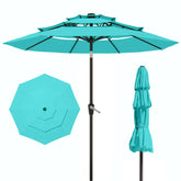 Patio Kingdom front view of aqua blue canopy showing wide shade coverage