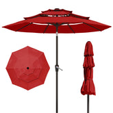Patio Kingdom front view red umbrella showing full shade and curb appeal