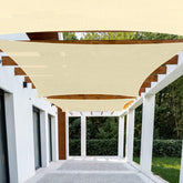 Patio beige shade sail front view showing canopy coverage and sun protection benefits