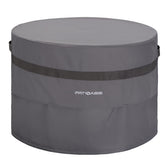 PATIOASIS front view of cover protecting fire pit showing full coverage and fit