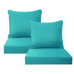 PatioGlow front view of teal cushions showing neat seams and color, enhances patio style