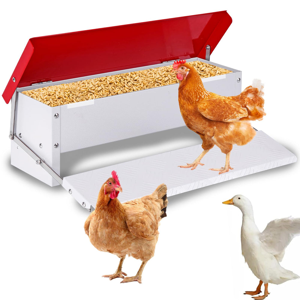 PAULOZYN front view showing feeder and weatherproof lid, protects feed
