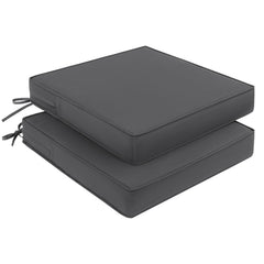 Pauwer front view of two dark grey cushions showing neat edges and color for instant patio comfort