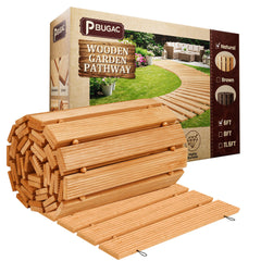 pbugac front view of rolled wooden pathway showing compact storage and portability