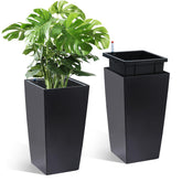 PeakPursuit front view of two black planters showing stylish tall design and curb appeal
