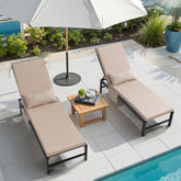 Pellebant front view of two beige chaise cushions showing fit and neutral style