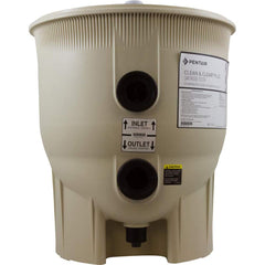 Pentair almond tank body beside a tape measure for scale and installation planning