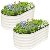 Permade front view of two white galvanized raised beds showing durable build and neat finish