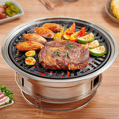 PHOJEWI front view of assembled portable stainless steel grill showing compact design and benefits
