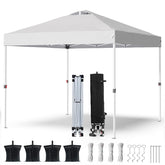 PHONWHON canopy front view showing full 10x10 shade and setup benefit