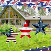 Pickmesh front view of three patriotic star yard signs showing bright colors and appeal