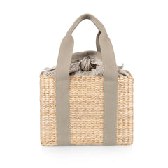 PICNIC TIME front view of seagrass basket showing chic sage fabric and capacity benefit