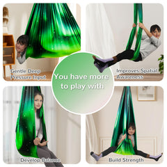 PikDos swing in use with child enjoying enclosed comforting motion