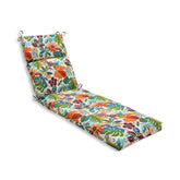 Pillow Perfect front view of floral split-back chaise cushion showing tropical pattern and tidy ties for lasting color