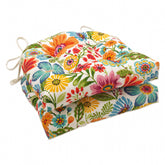 Pillow Perfect front view showing bright floral tufted cushions and color