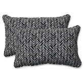 Pillow Perfect front view of two black herringbone lumbar pillows showing classic pattern and matched set