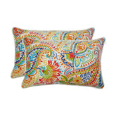 Pillow Perfect paisley front view showing vibrant outdoor pattern and welt cord finish