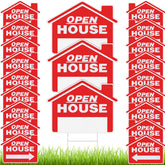 Pinkunn front view of 21 red open house signs, boosts curb appeal
