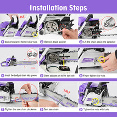 PINKWAY chainsaw cutting a tree branch outdoors to demonstrate power and performance