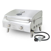 Pit Boss front view stainless-steel grill showing compact portability and durable finish