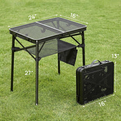 Pitare close-up of metal mesh top illustrating heat-resistant prep surface benefit