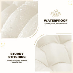 PITCTCHIC loveseat cushion in use on wicker loveseat, adds plush comfort