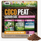 PlantBest front packaging showing compressed coir block and benefits