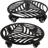 Planterhoma front view showing both glossy black rolling plant caddies for easy movement